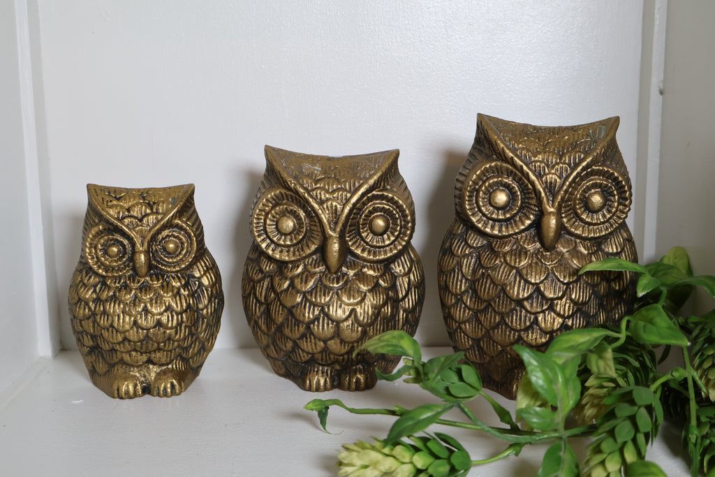Vintage Brass Owl Family – 3-Piece Set