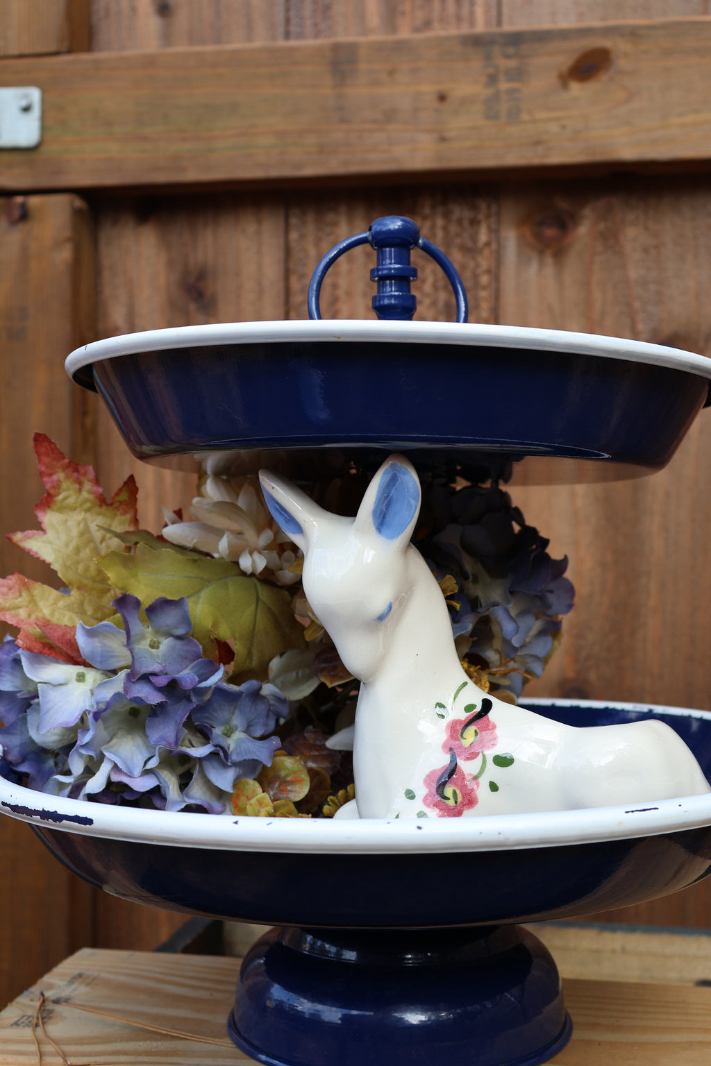 Two-Tier Navy Blue Round Metal Display Stand