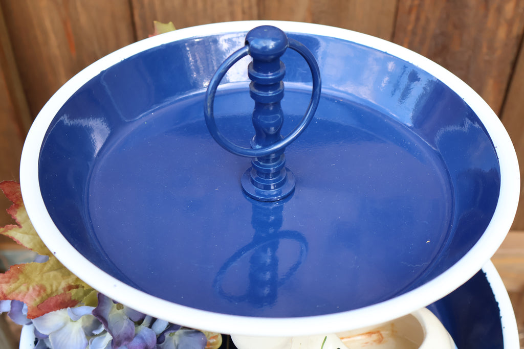 Two-Tier Navy Blue Round Metal Display Stand