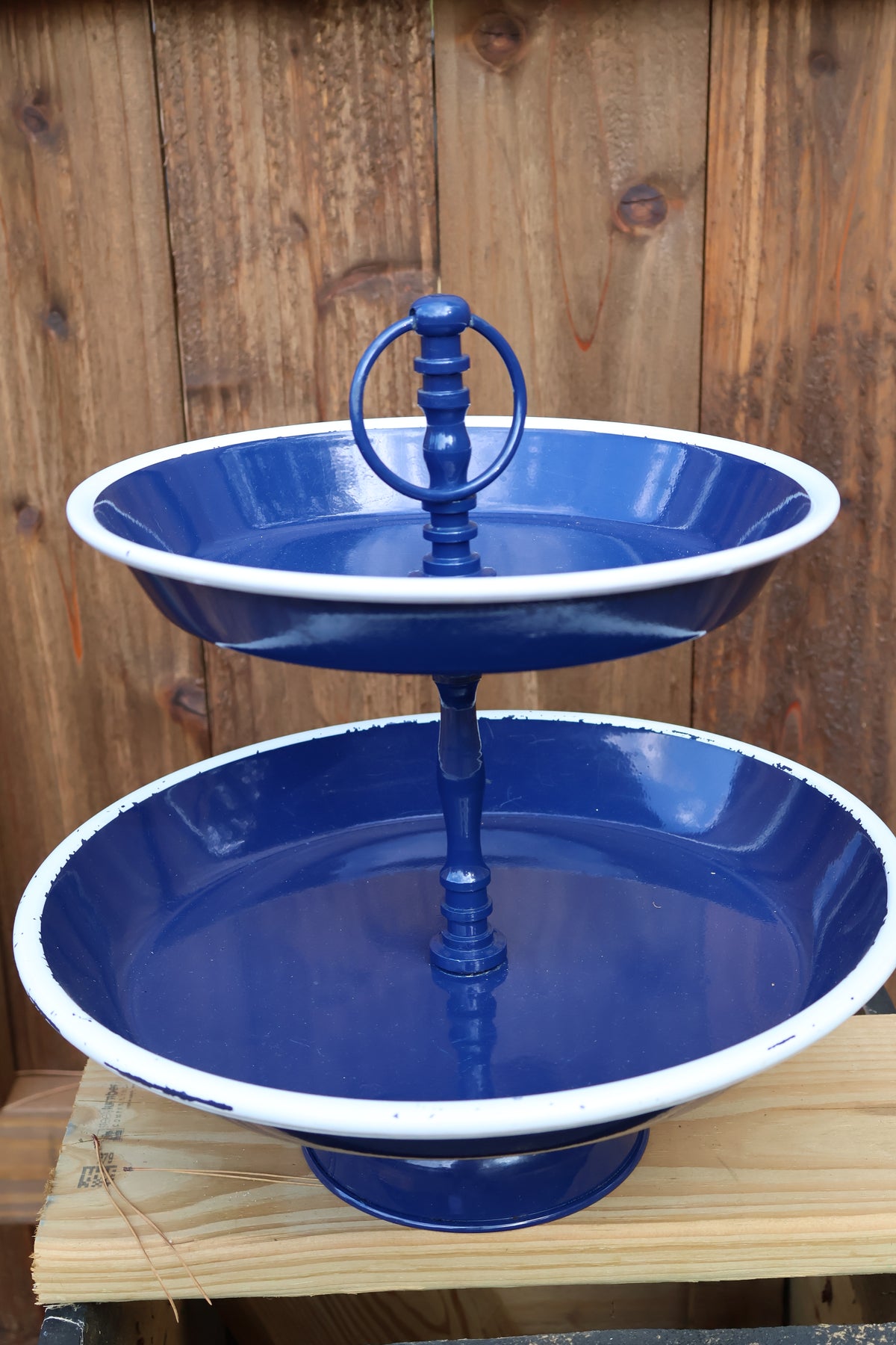 Two-Tier Navy Blue Round Metal Display Stand