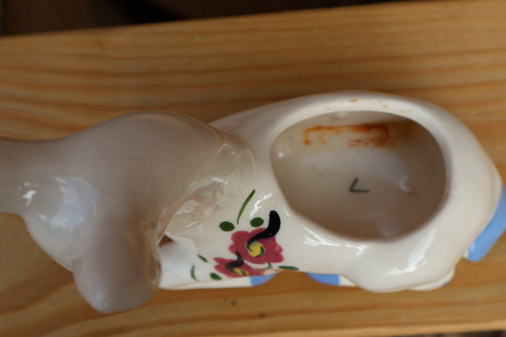 Vintage Ceramic Deer Planter with Pink Flowers