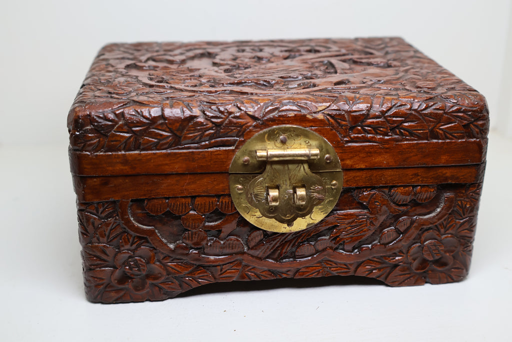 Hand-Carved Wooden Jewelry Box