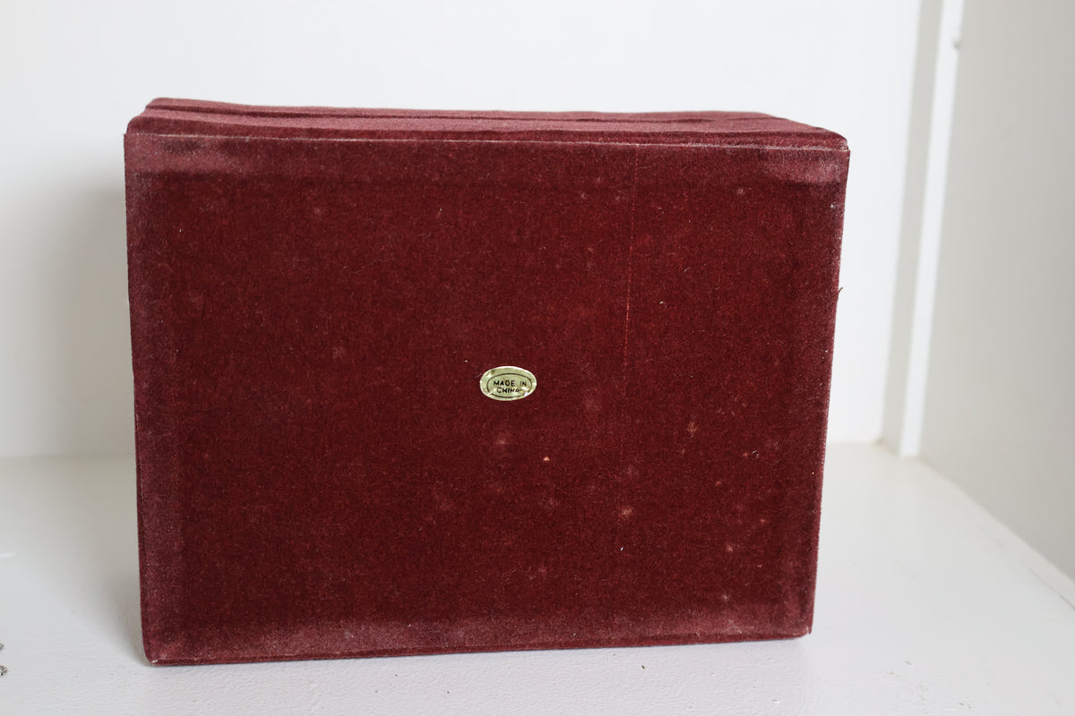 Vintage Silver-Framed Jewelry Box with Red Velvet Lining