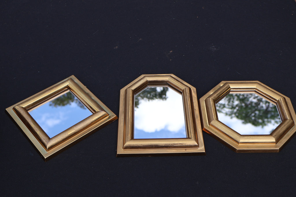 Vintage Geometric Gold-Tone Wall Mirrors – 3-Piece Set