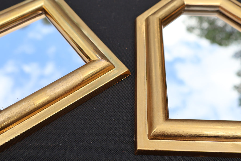 Vintage Geometric Gold-Tone Wall Mirrors – 3-Piece Set