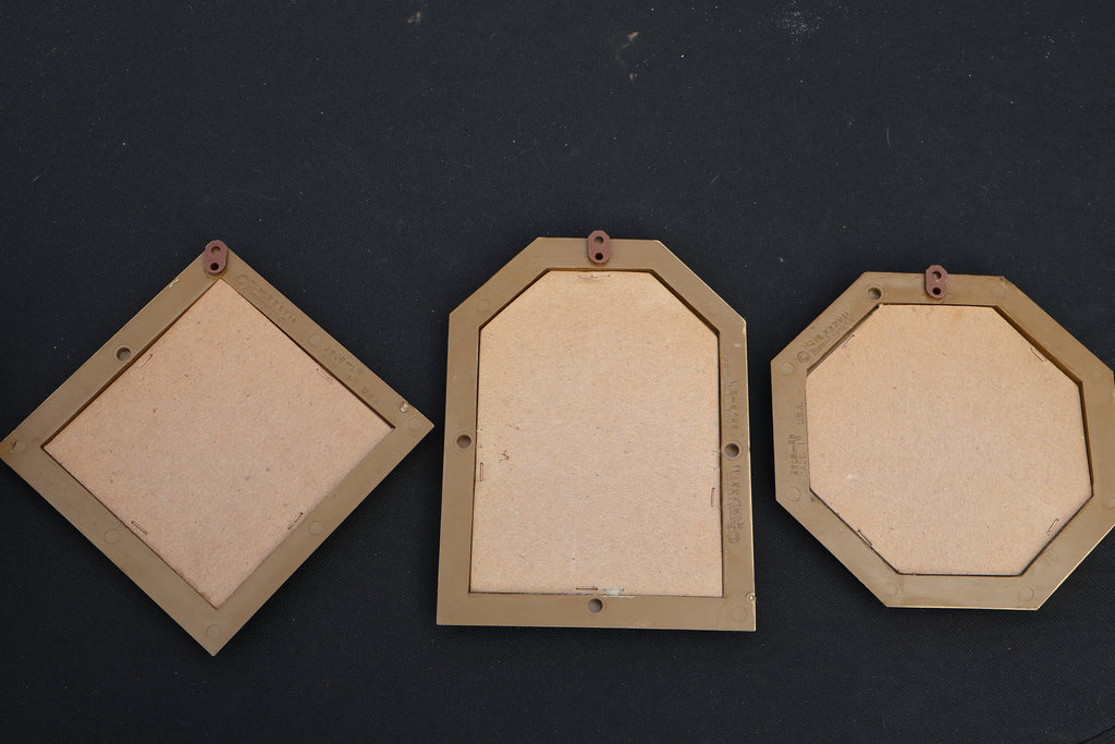 Vintage Geometric Gold-Tone Wall Mirrors – 3-Piece Set
