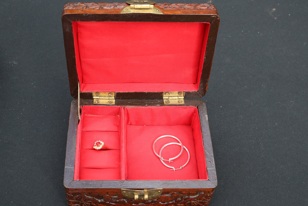 Hand-Carved Wooden Jewelry Box
