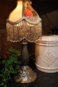 Vintage Lily Pad Metal Lamp with Floral Beaded Shade