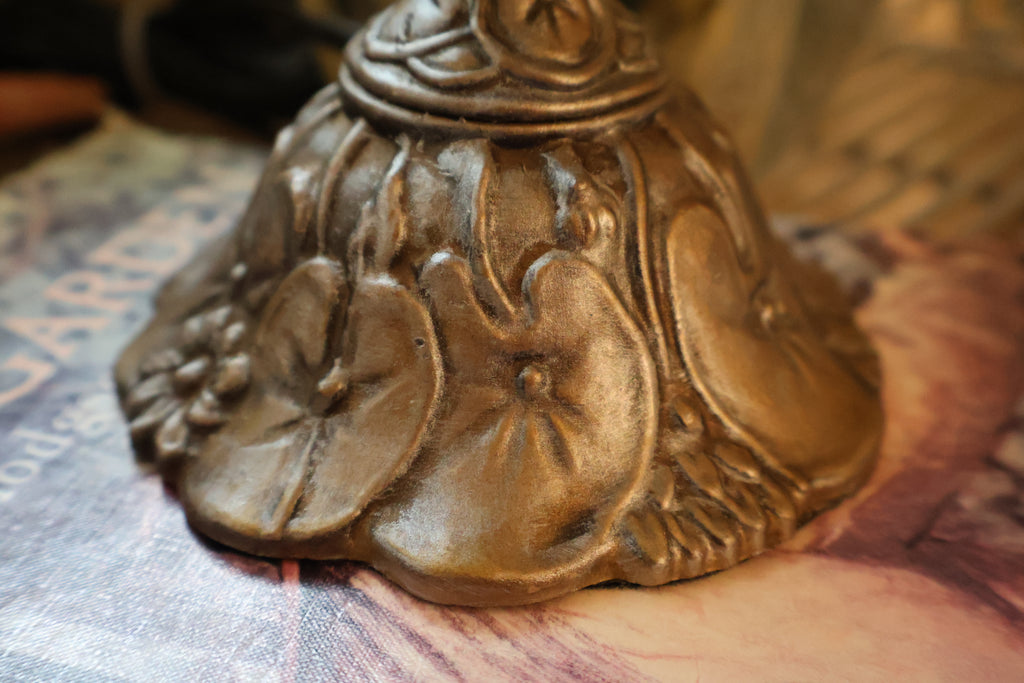 Vintage Lily Pad Metal Lamp with Floral Beaded Shade