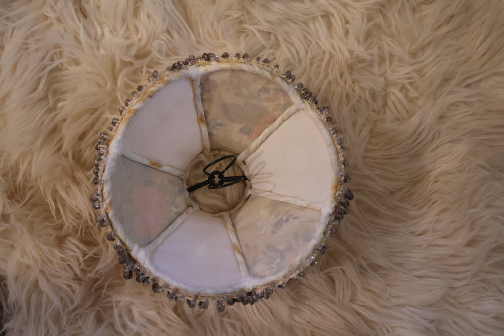 Vintage Lily Pad Metal Lamp with Floral Beaded Shade