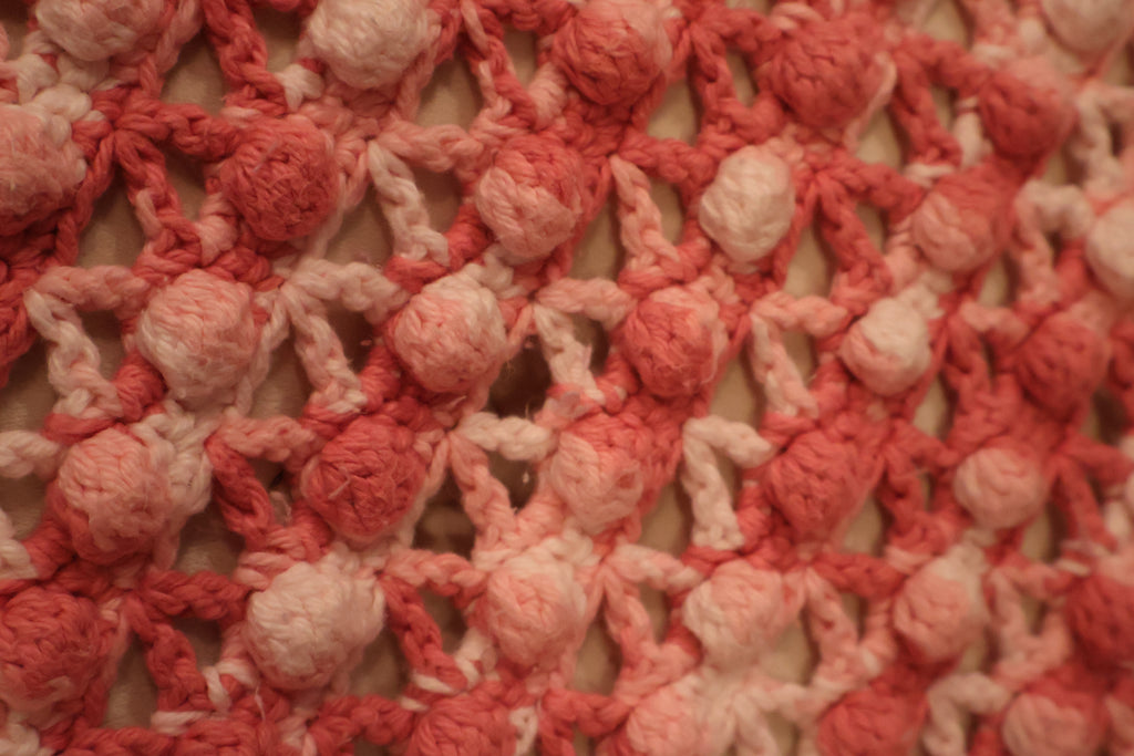 Handmade Pink & White Crochet Throw with Scalloped Edge