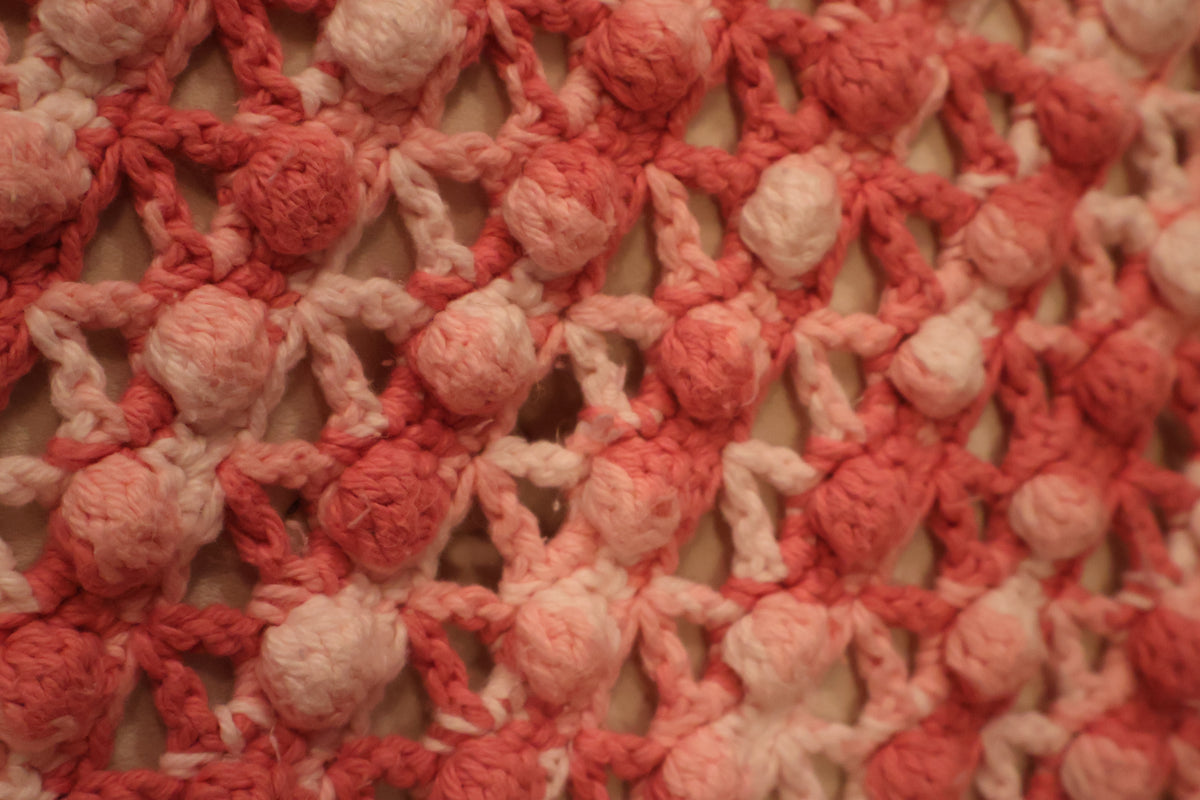 Handmade Pink & White Crochet Throw with Scalloped Edge