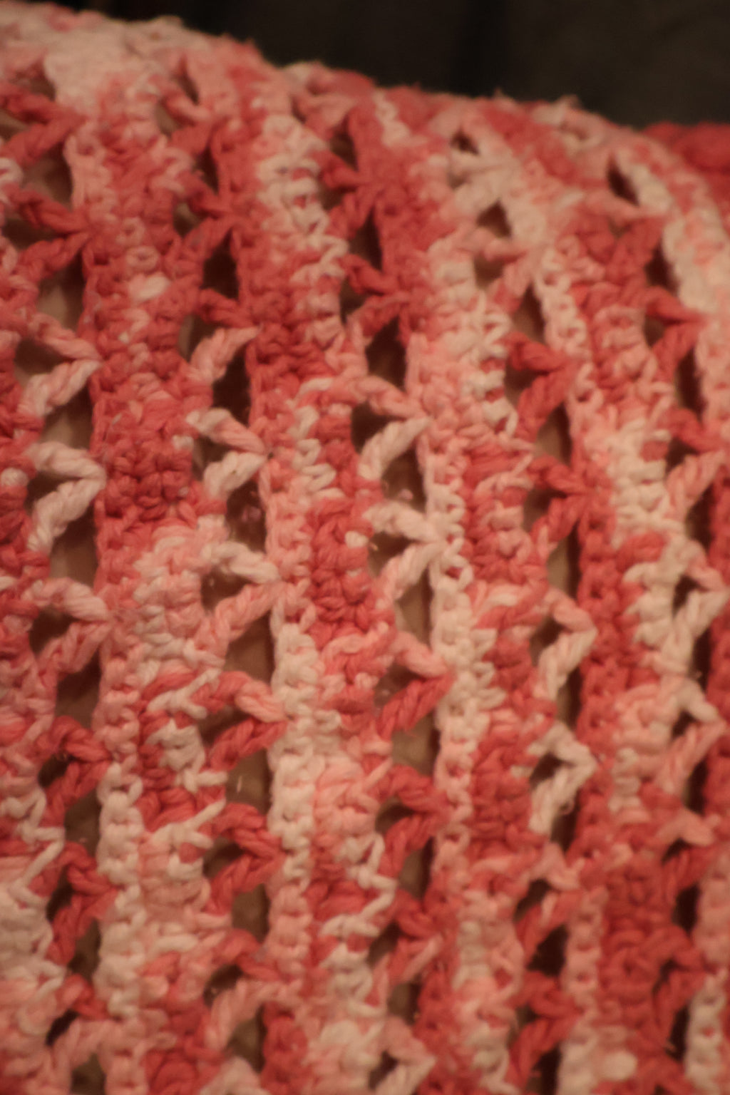 Handmade Pink & White Crochet Throw with Scalloped Edge
