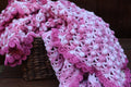 Handmade Pink & White Crochet Throw with Scalloped Edge