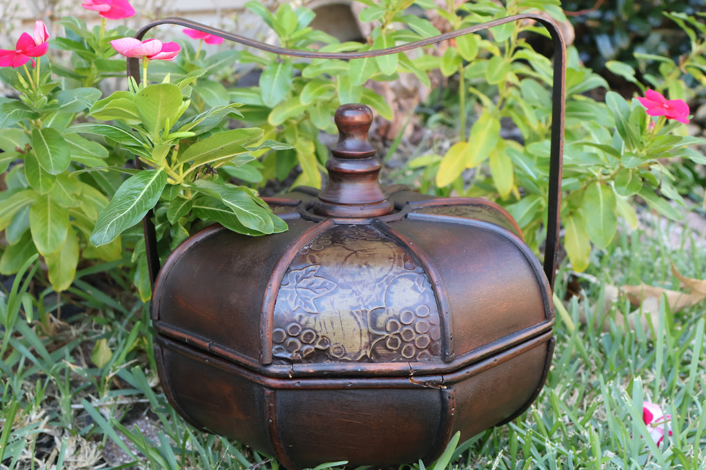 Vintage Octagonal Wooden Japanese Wedding Basket with Lid