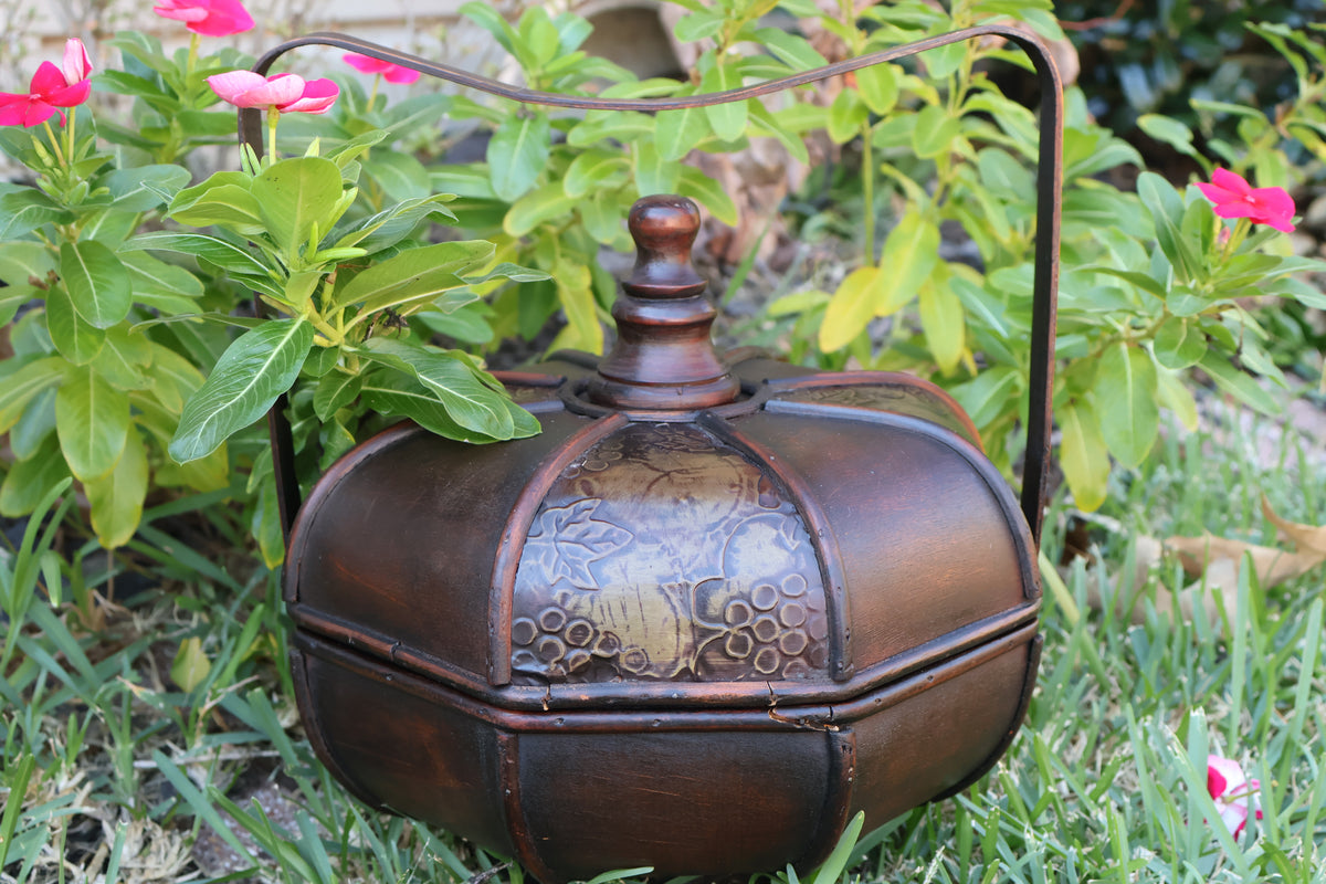 Vintage Octagonal Wooden Japanese Wedding Basket with Lid