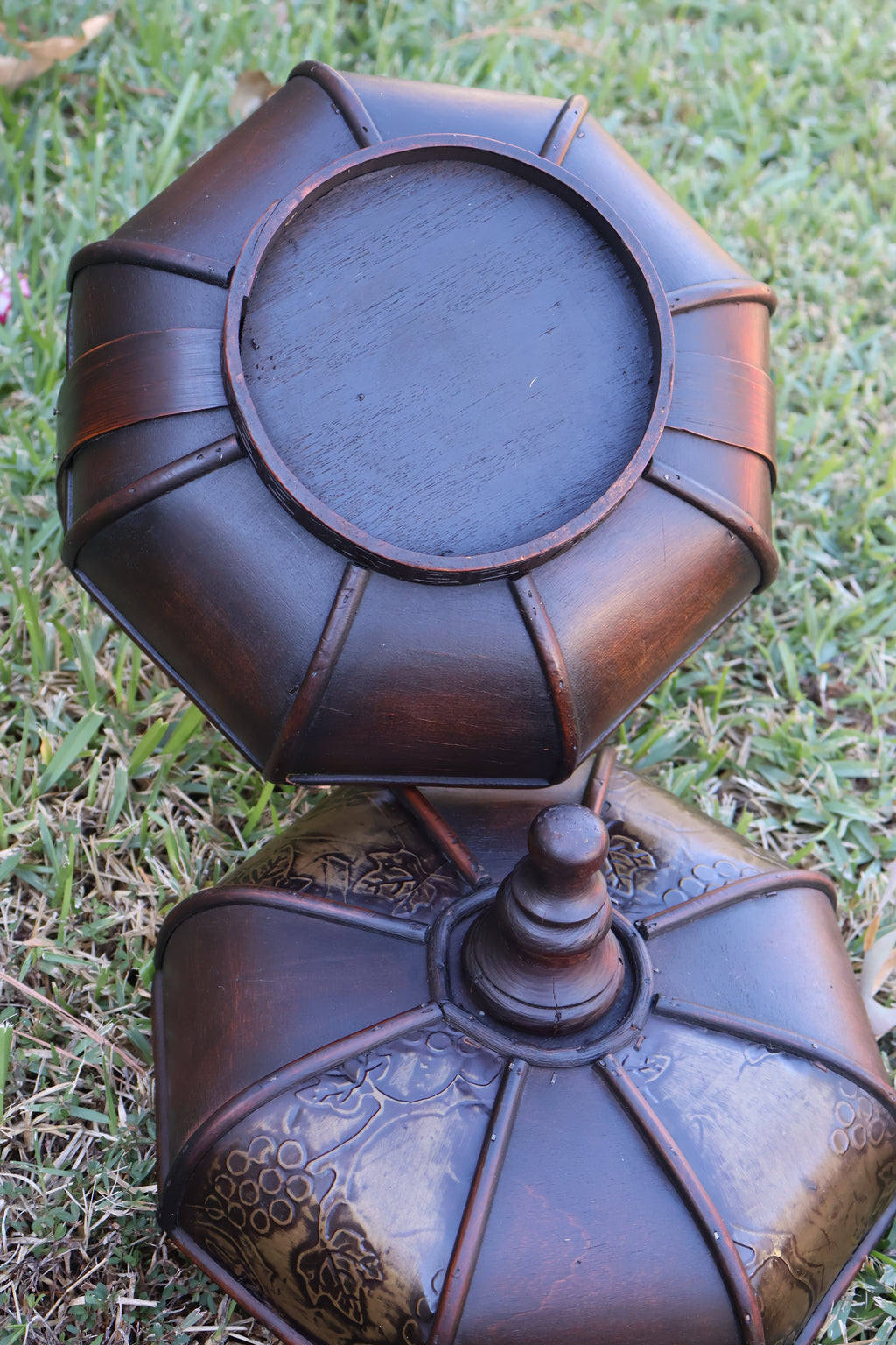 Vintage Octagonal Wooden Japanese Wedding Basket with Lid