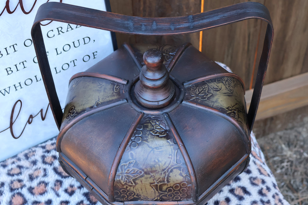 Vintage Octagonal Wooden Japanese Wedding Basket with Lid