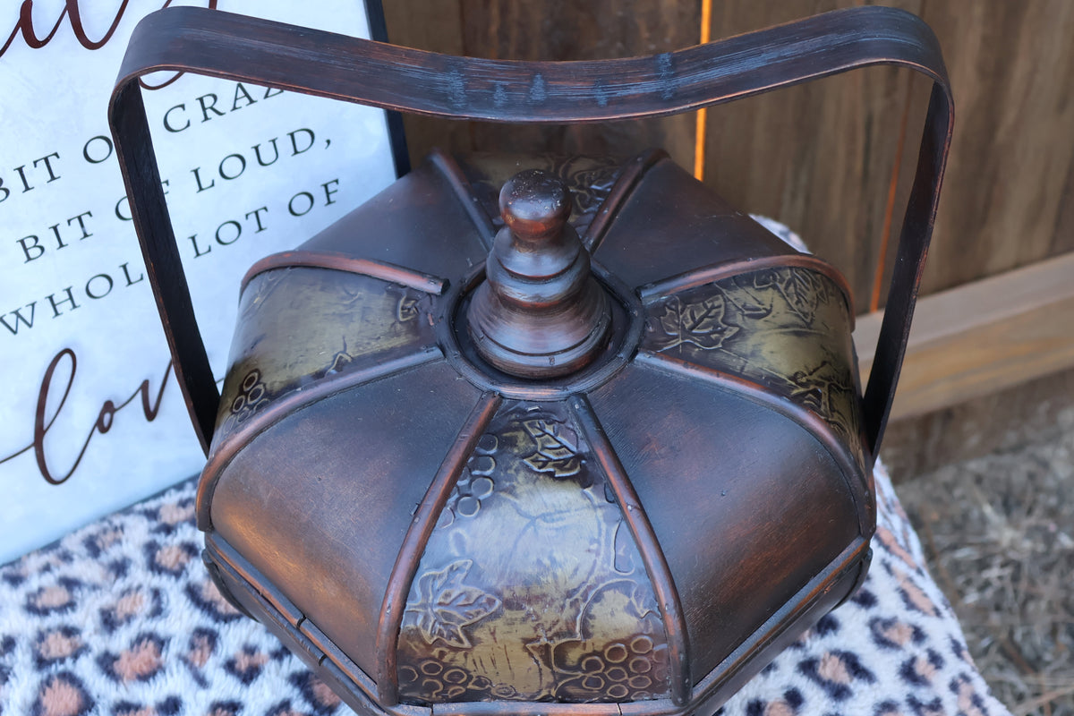 Vintage Octagonal Wooden Japanese Wedding Basket with Lid