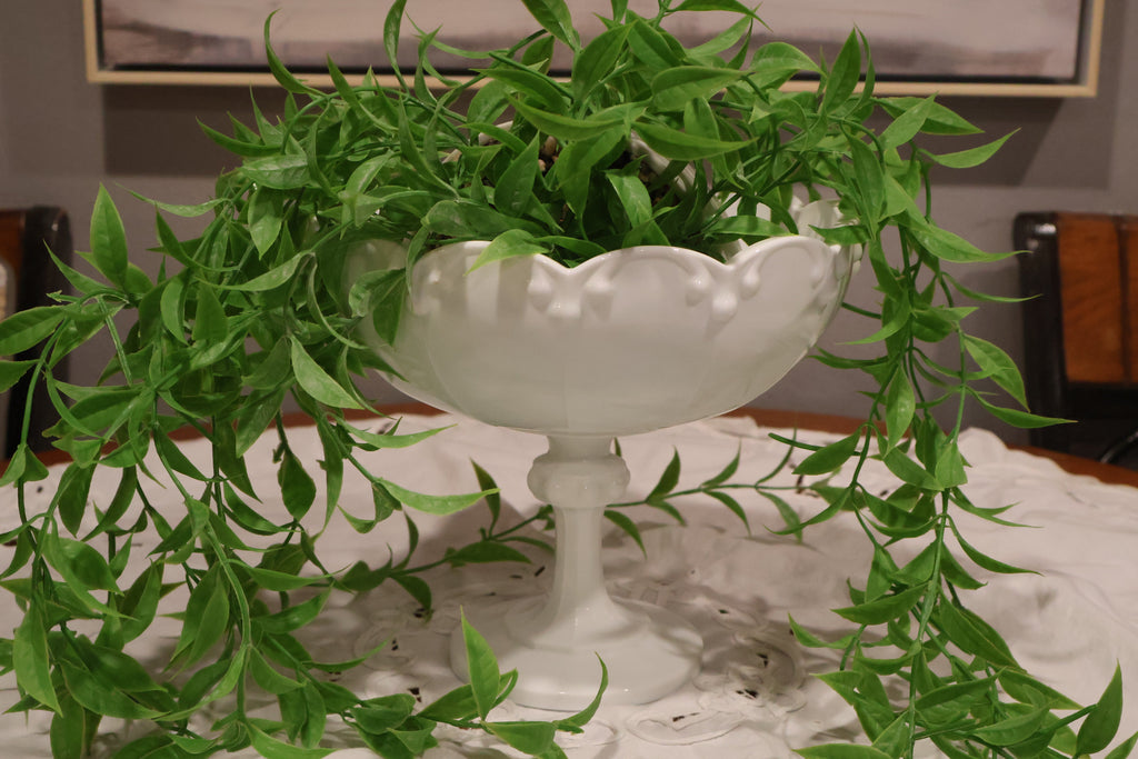 Vintage Indiana Glass Teardrop Milk Glass Pedestal Bowl