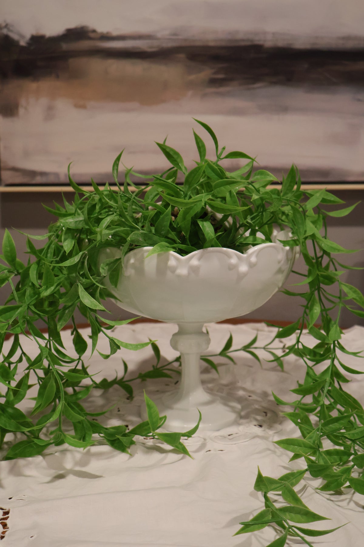 Vintage Indiana Glass Teardrop Milk Glass Pedestal Bowl