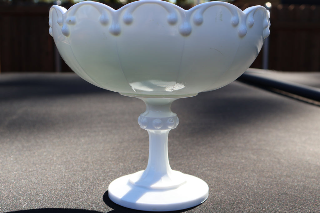 Vintage Indiana Glass Teardrop Milk Glass Pedestal Bowl