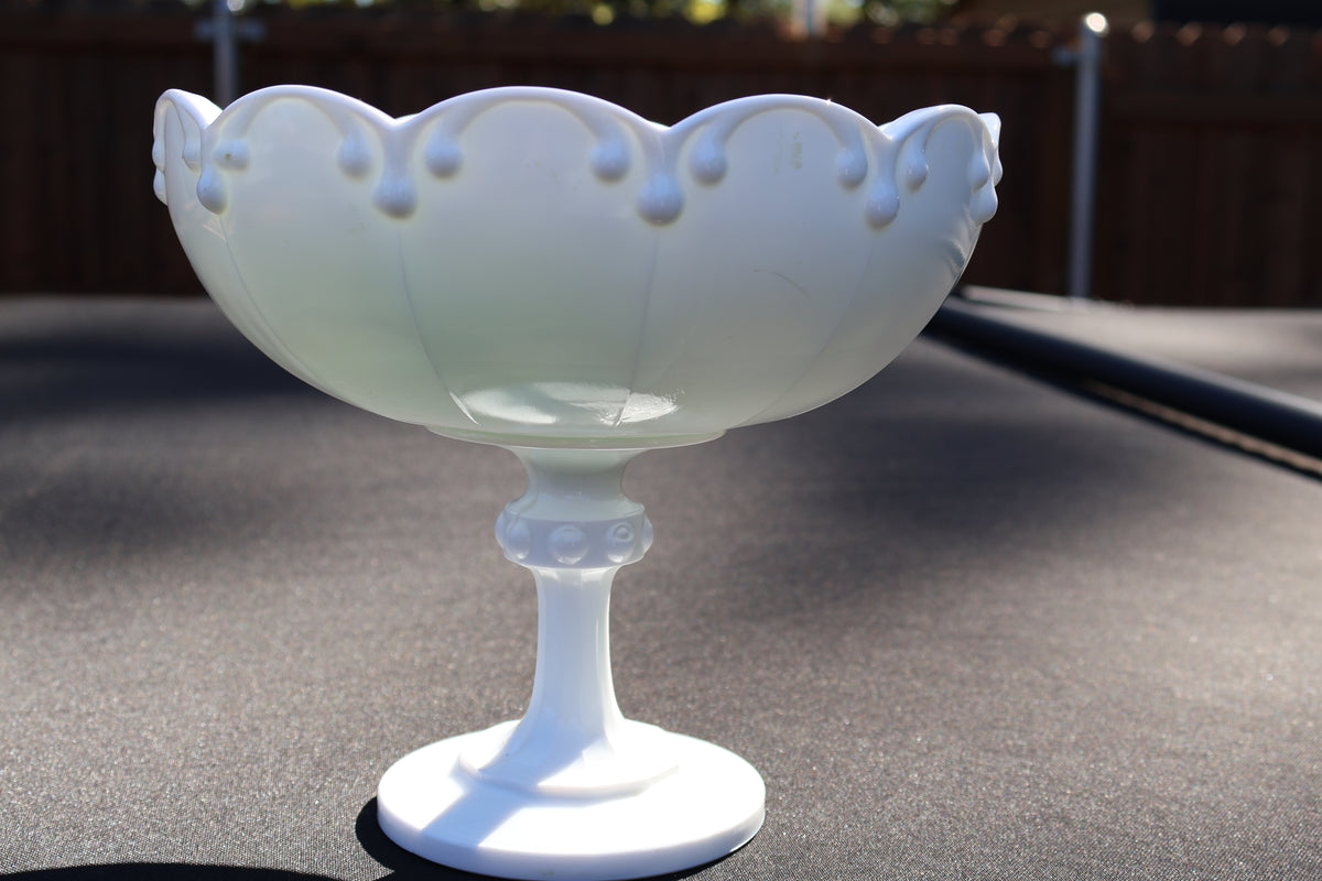 Vintage Indiana Glass Teardrop Milk Glass Pedestal Bowl