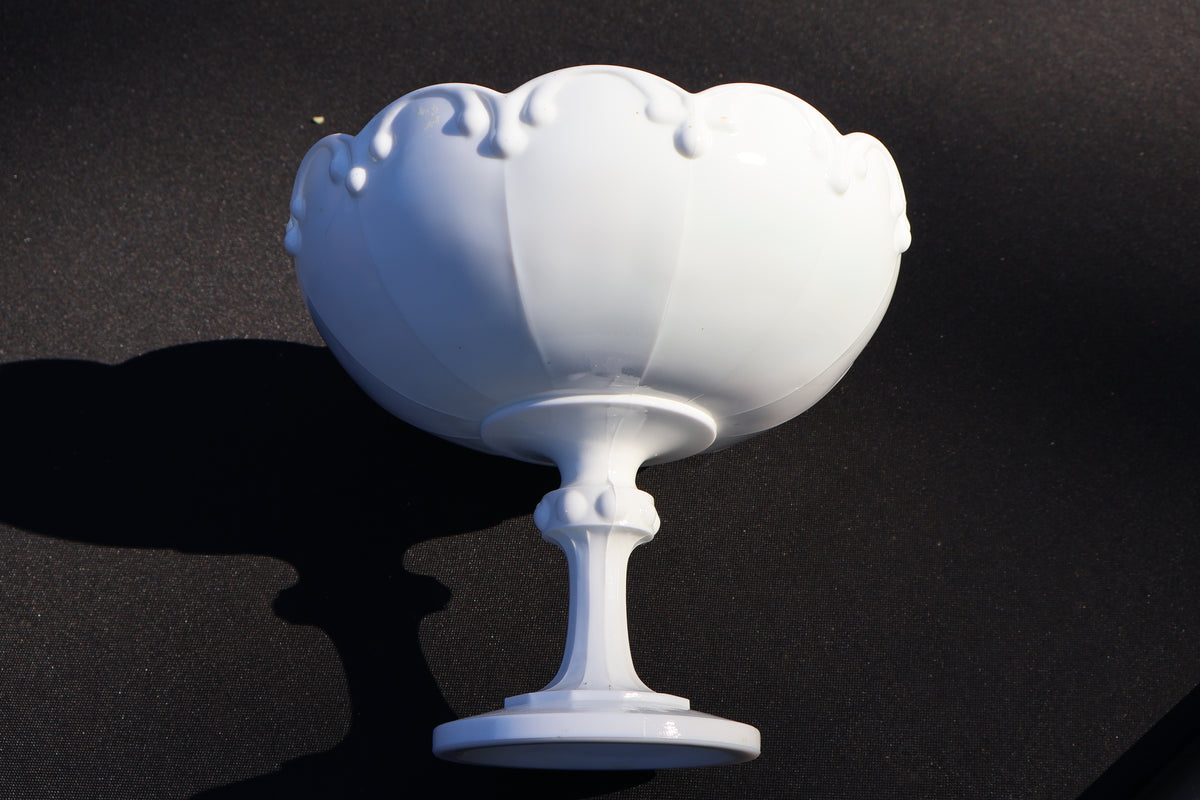 Vintage Indiana Glass Teardrop Milk Glass Pedestal Bowl