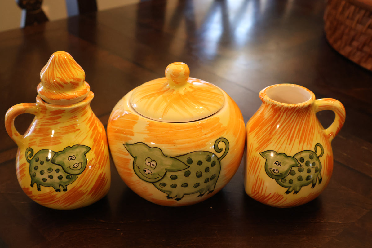 Vintage Green Pig Container Set – Yellow & Orange, 3 Pieces
