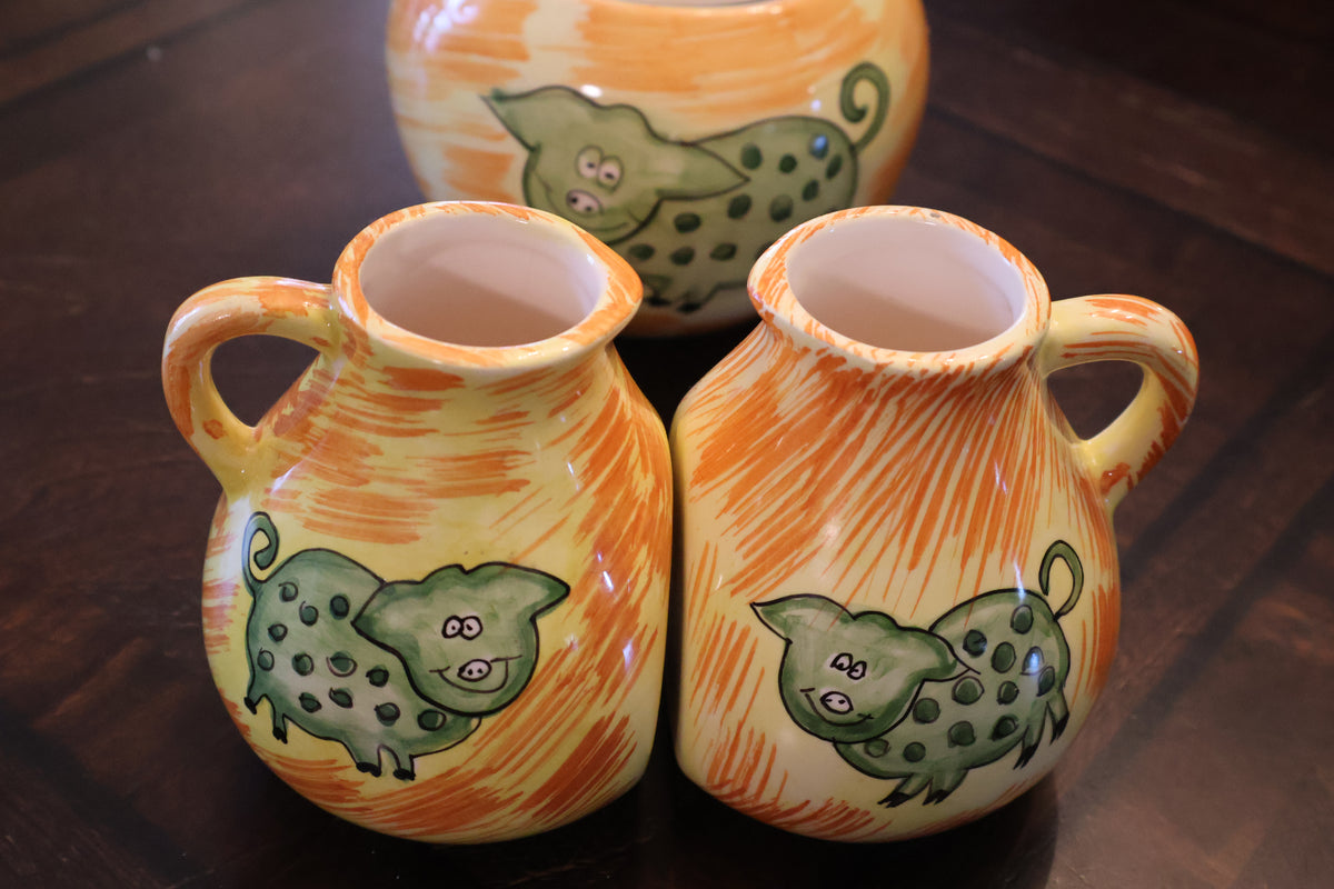 Vintage Green Pig Container Set – Yellow & Orange, 3 Pieces