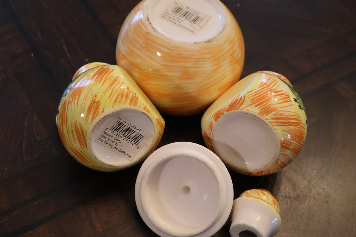 Vintage Green Pig Container Set – Yellow & Orange, 3 Pieces