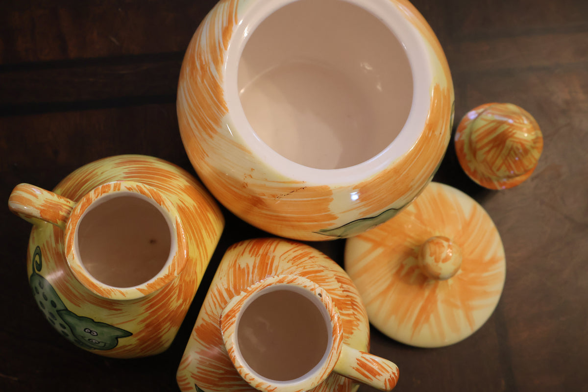 Vintage Green Pig Container Set – Yellow & Orange, 3 Pieces