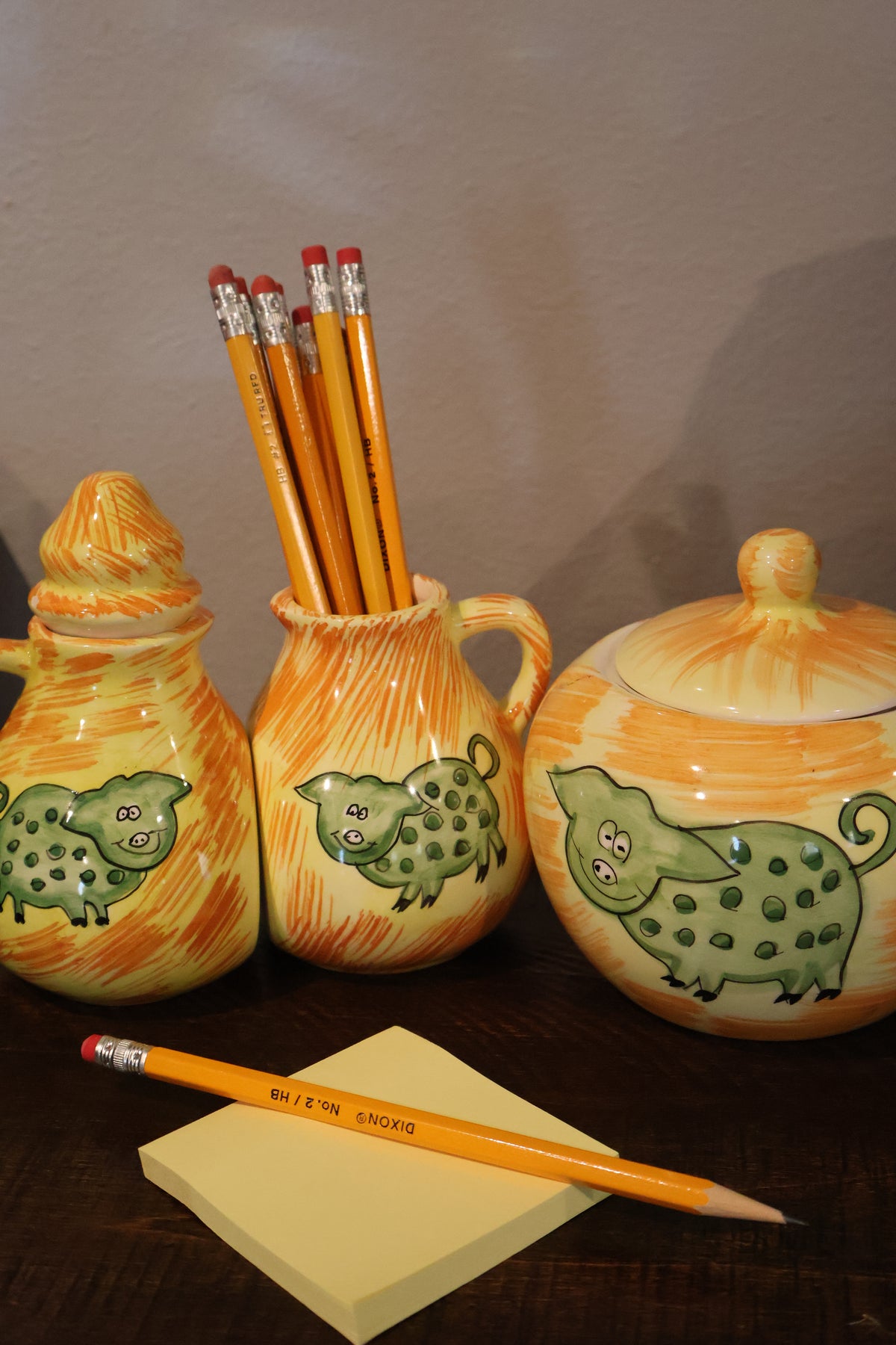 Vintage Green Pig Container Set – Yellow & Orange, 3 Pieces