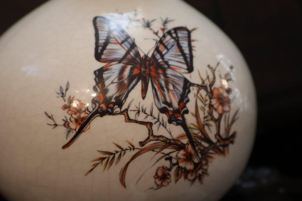 Vintage Crackle-Glazed Butterfly Vase – 7" Tall
