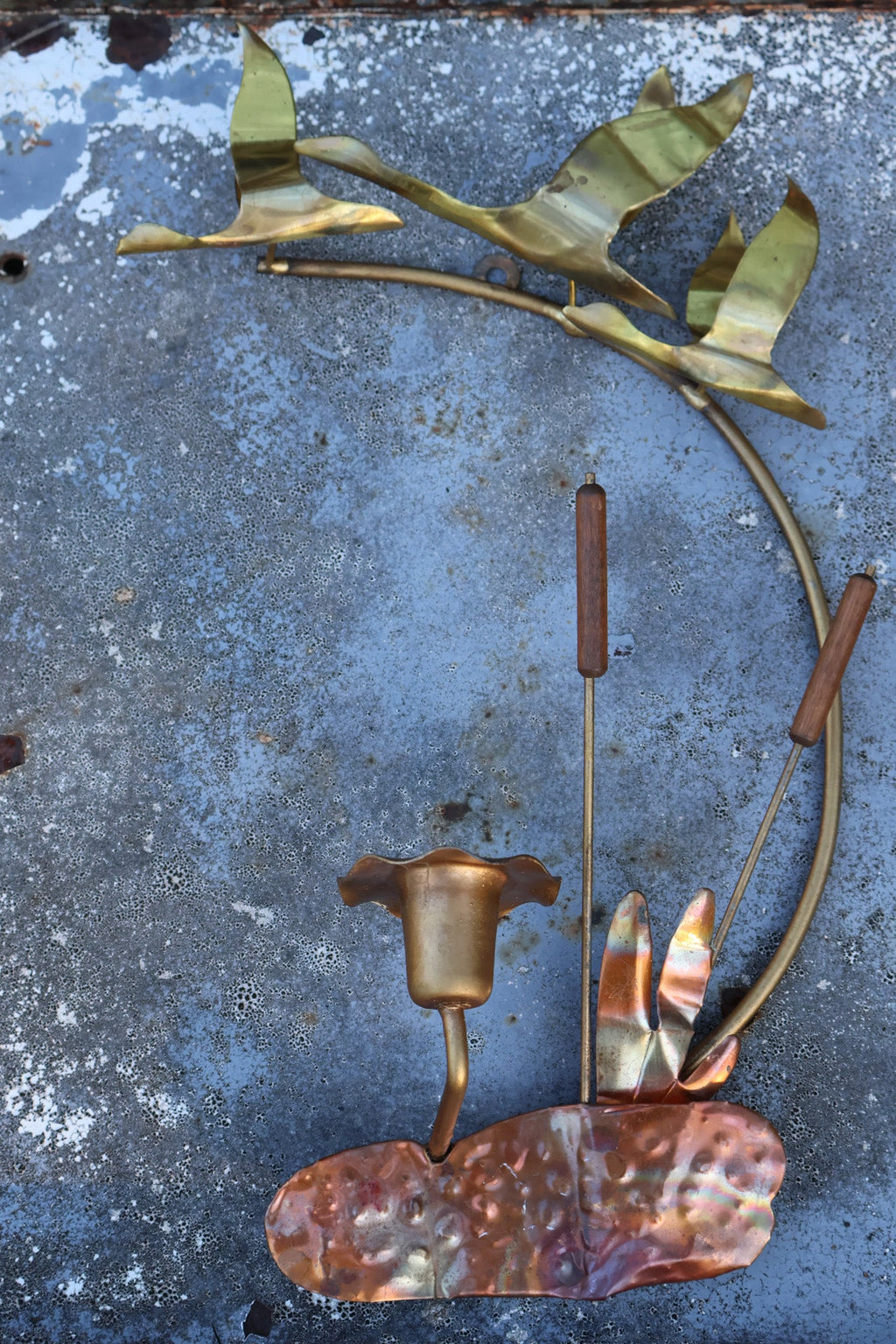 Copper & Metal Flying Geese Wall Candle Holder
