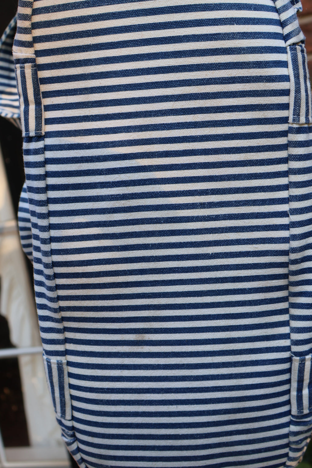 Bella Tuunno Navy & White Striped Ruffled Diaper Tote Bag