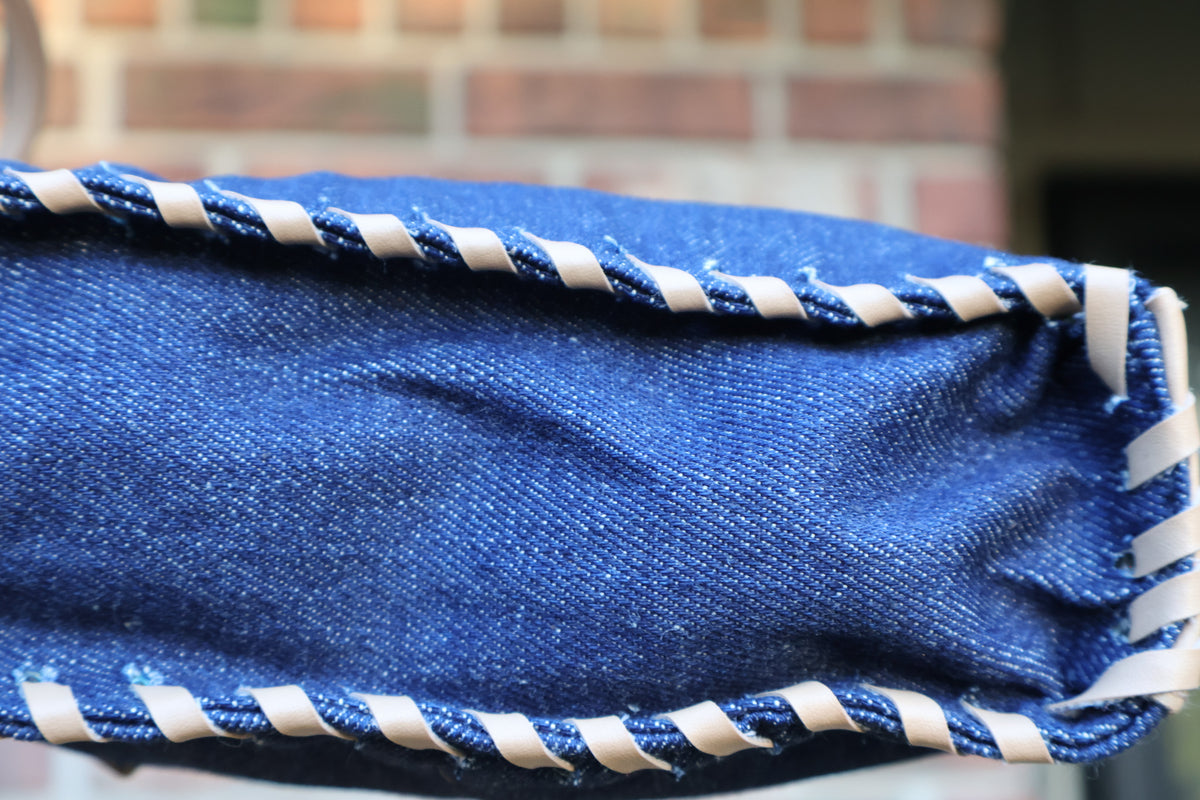 Small Denim Tote with Leather Handles & Floral Lining