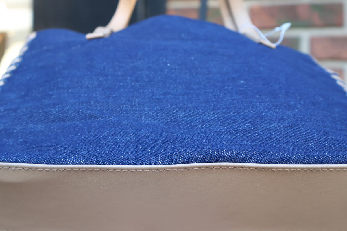 Small Denim Tote with Leather Handles & Floral Lining