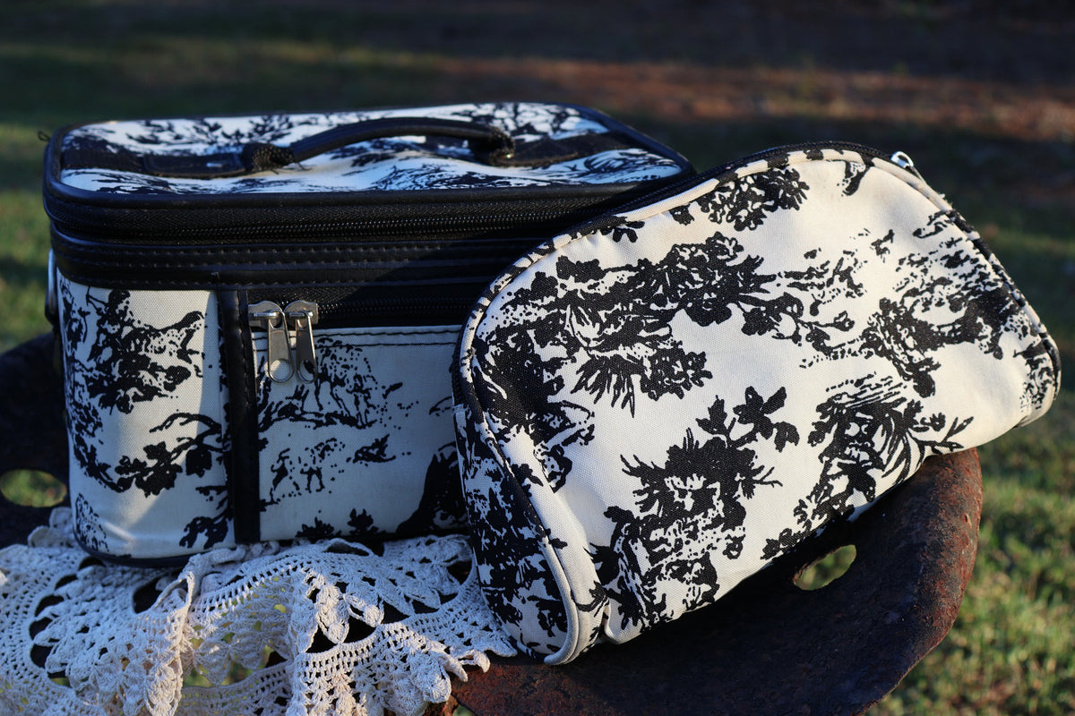 Black & White Toile de Jouy Makeup Case – 2-Piece Set