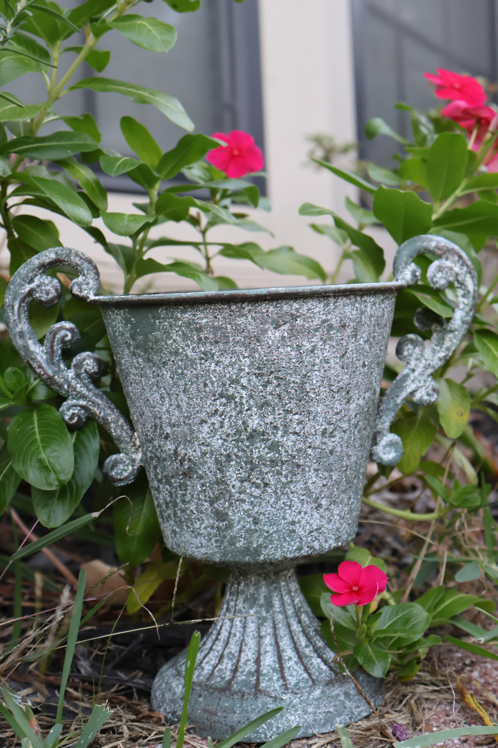 Metal Trophy Urn with White Patina