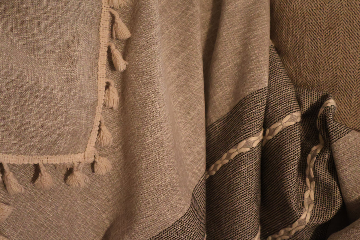 Gray & White Lightweight Throw Blanket with Tassel Edging