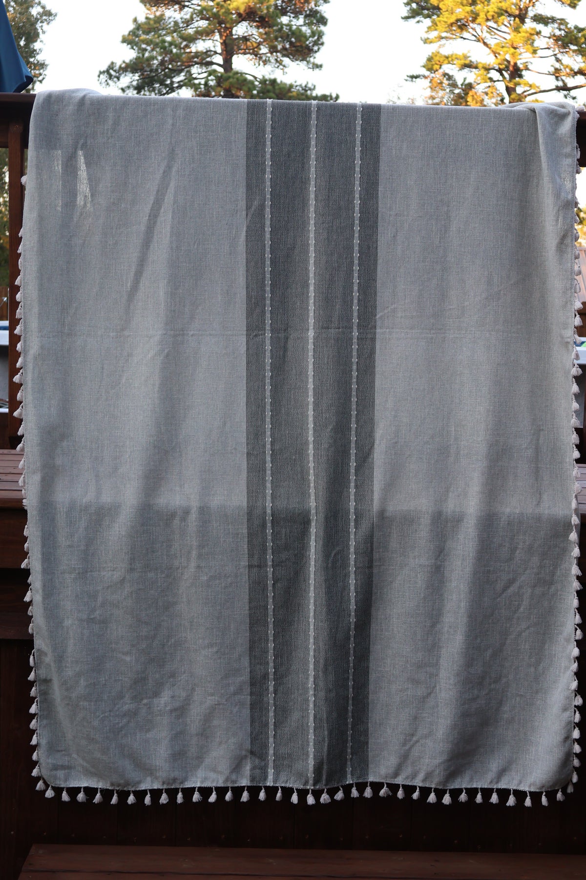 Gray & White Lightweight Throw Blanket with Tassel Edging