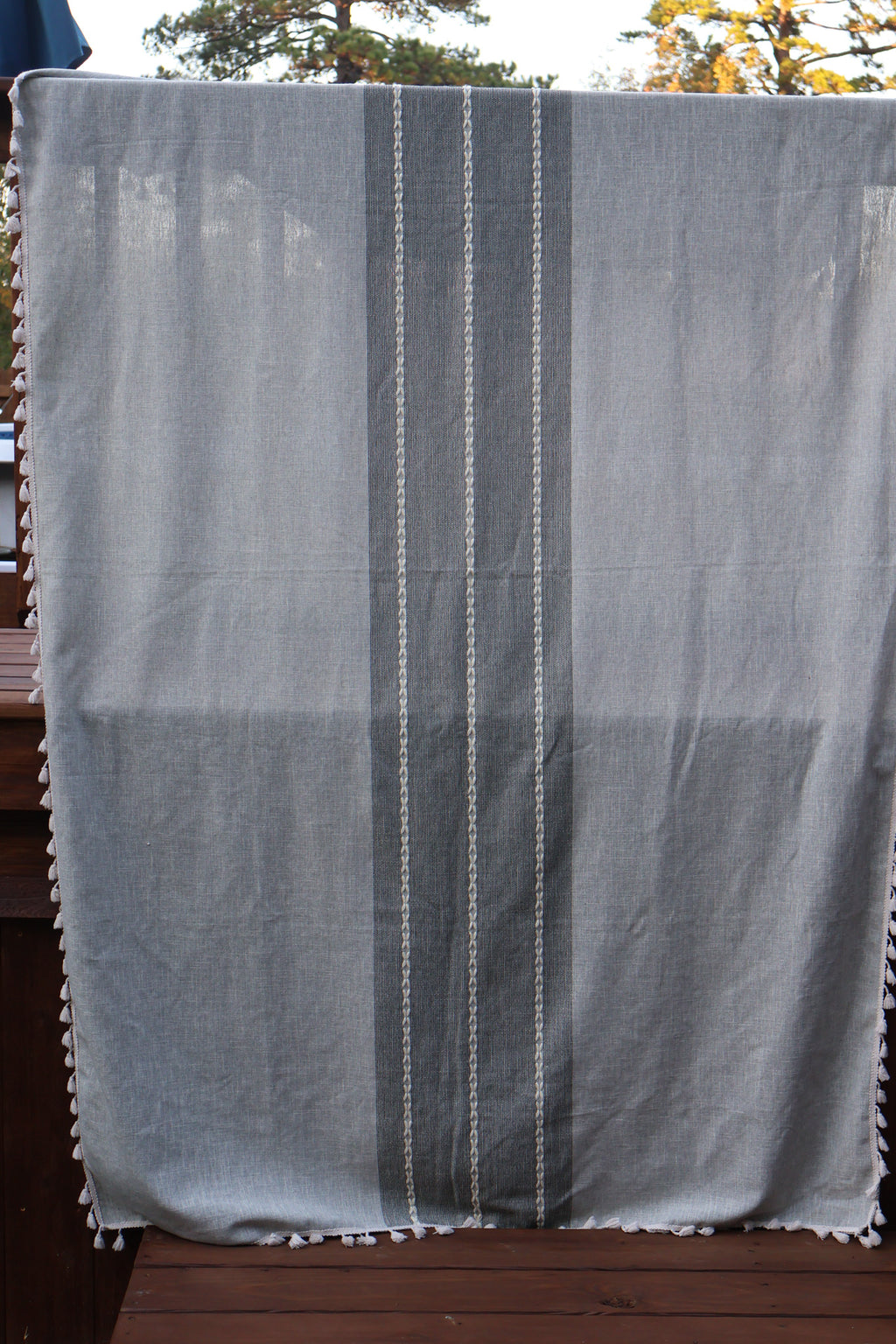 Gray & White Lightweight Throw Blanket with Tassel Edging