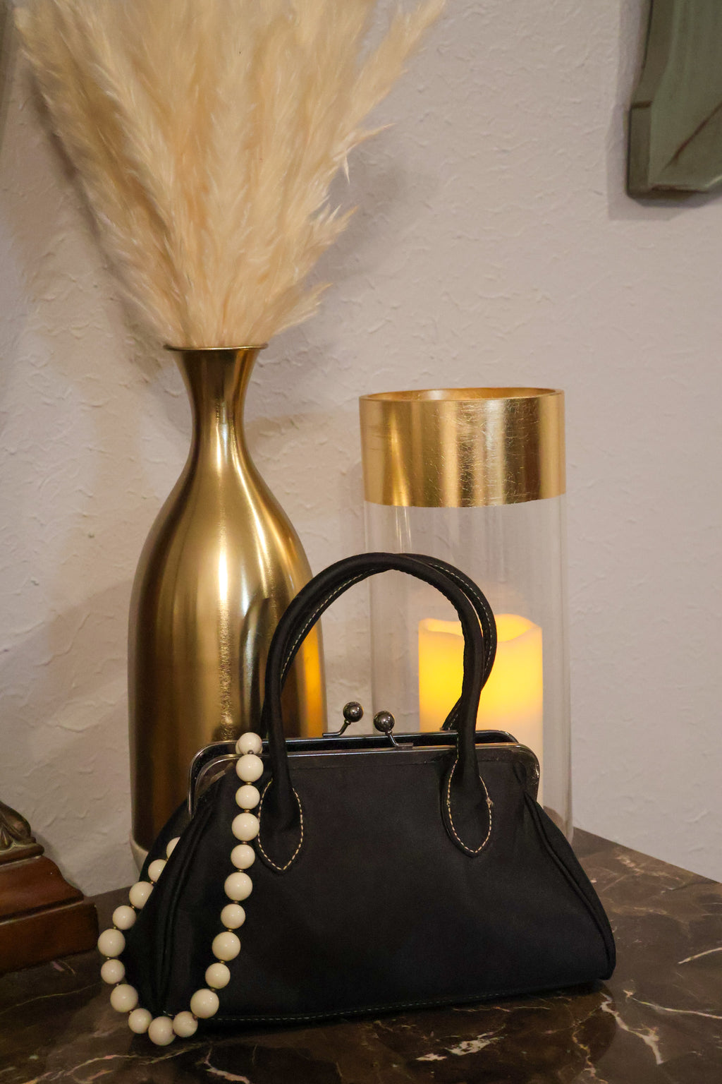 Tommy Hilfiger Black Satin Kiss-Lock Handbag