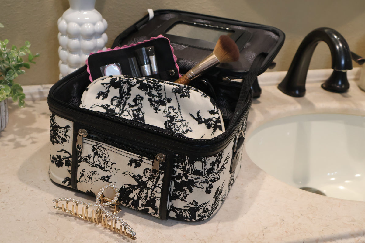 Black & White Toile de Jouy Makeup Case – 2-Piece Set