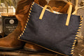 Small Denim Tote with Leather Handles & Floral Lining