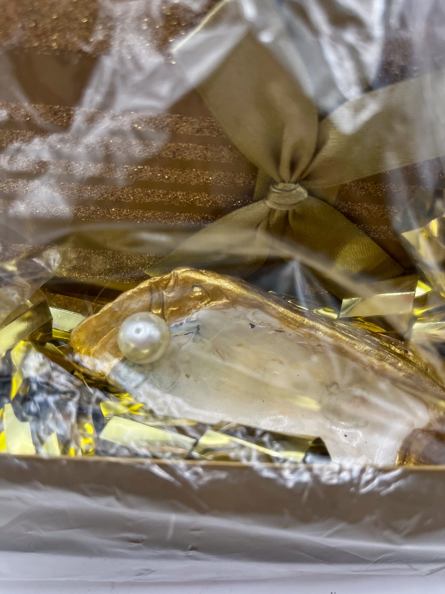 Gold Gilded & Pearl Oyster Shell Jewelry Holder